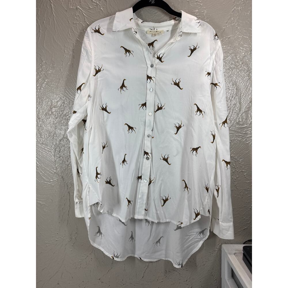 Jane And Delancey Button Up Giraffe Animal‎ Print Shirt Long Sleeve Top Size M